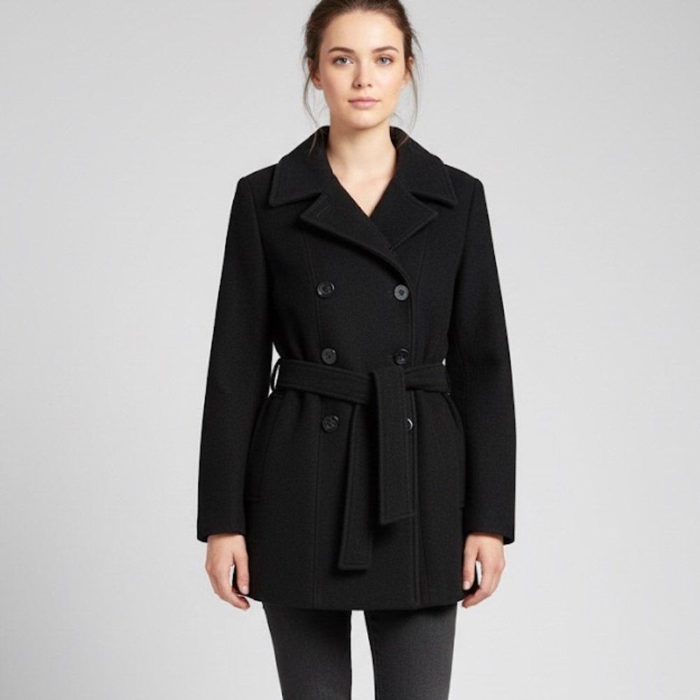Calvin Klein Black Double Breasted Pea Coat Jacket